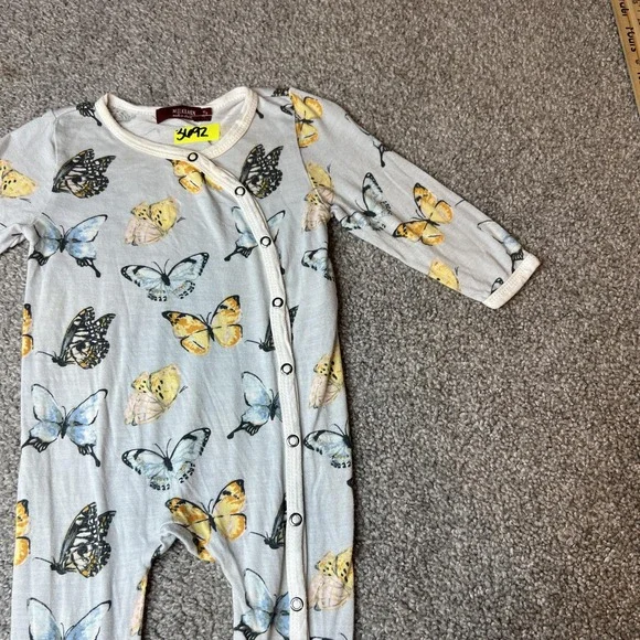 Milkbarn Baby Footed Romper 3-6 Months Butterfly Organic Cotton Snap Pajama - Picture 4 of 13